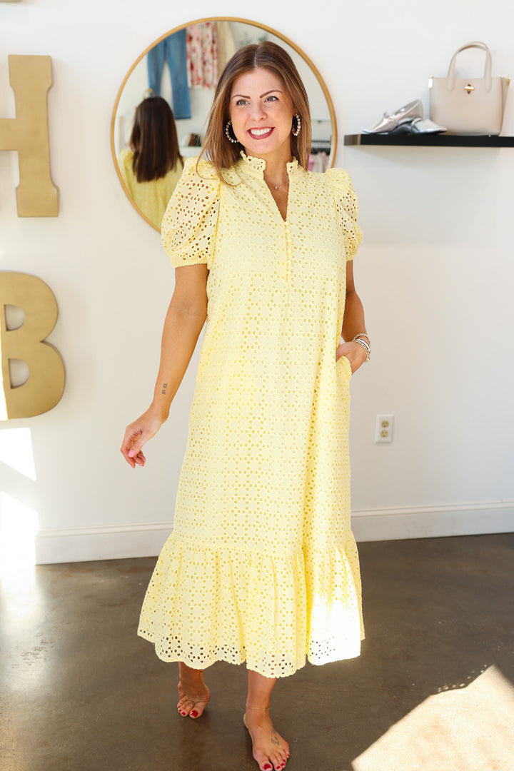 Eyelet Maxi Dress - Yellow