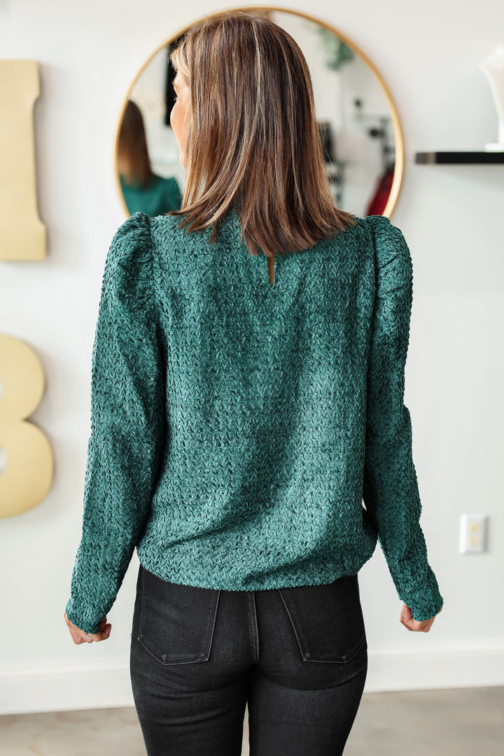 Mock Neck Textured Velvet Top - Green