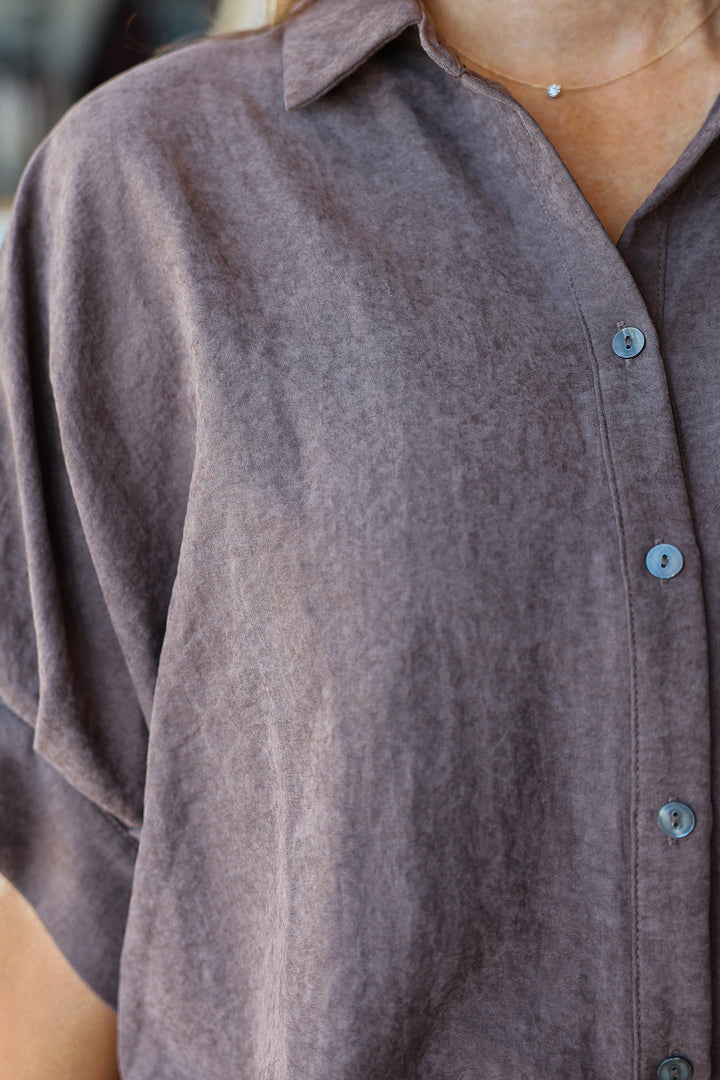 Button Front Top - Brown