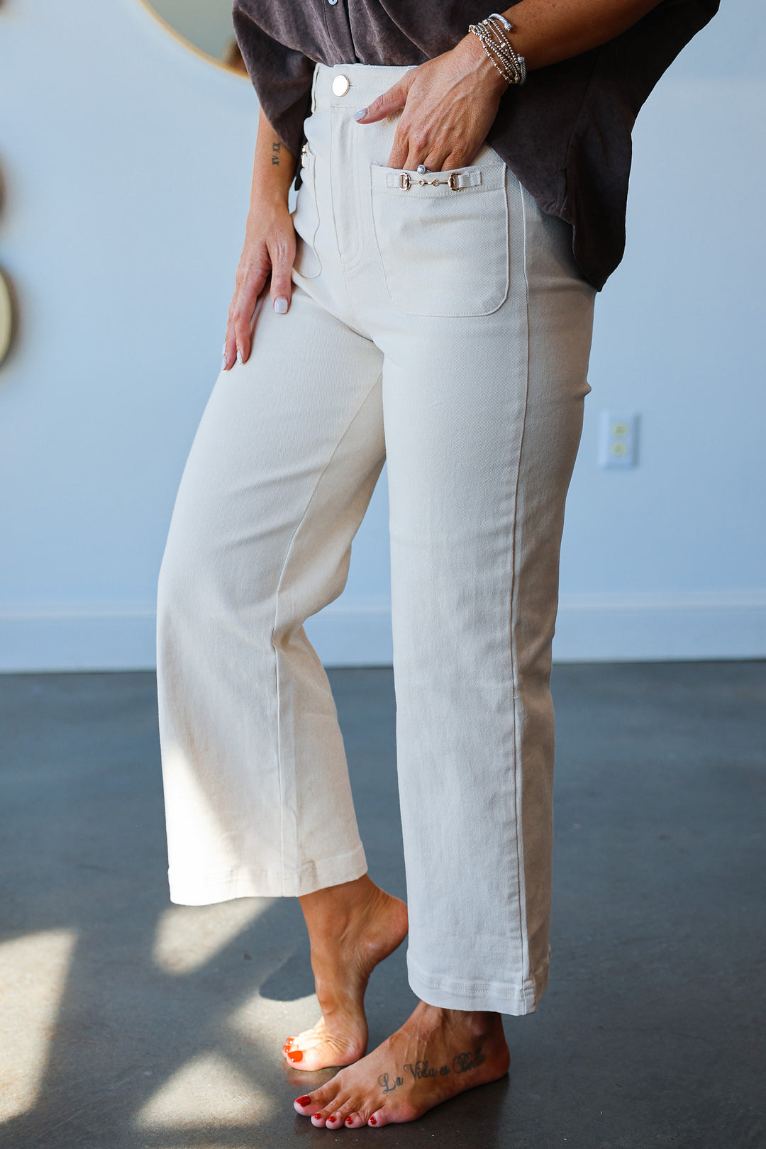 Horse Bit Denim Pants - Ecru