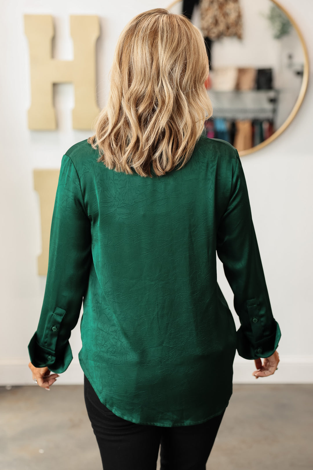 French Cuff Blouse - Sapphire Green