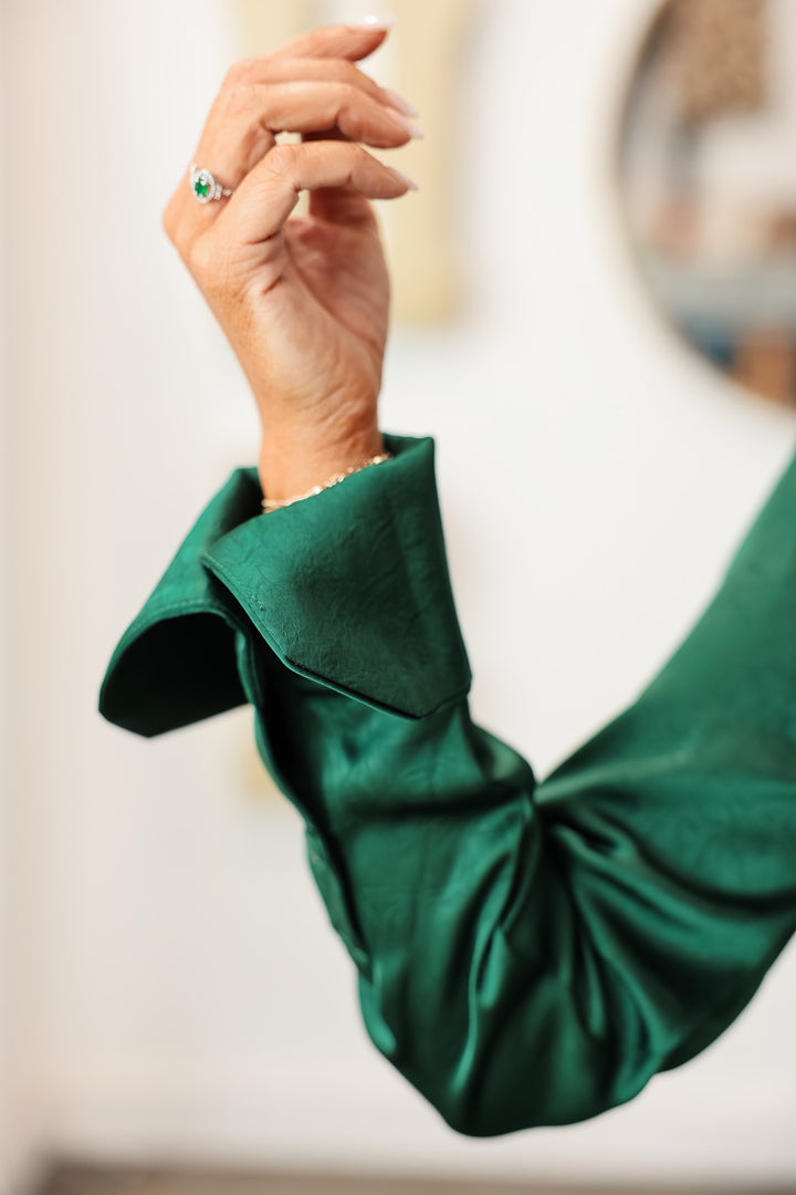 French Cuff Blouse - Sapphire Green