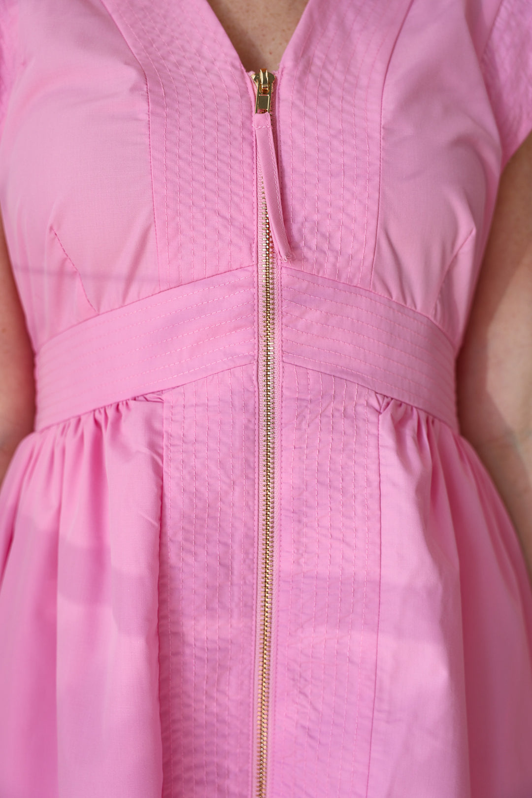 Front Zip Midi Dress - Pink