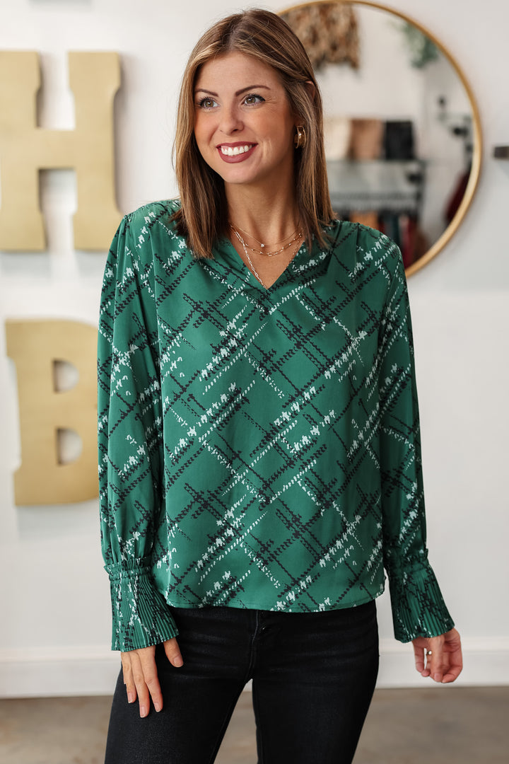 Smocked Detail Printed Top - Green