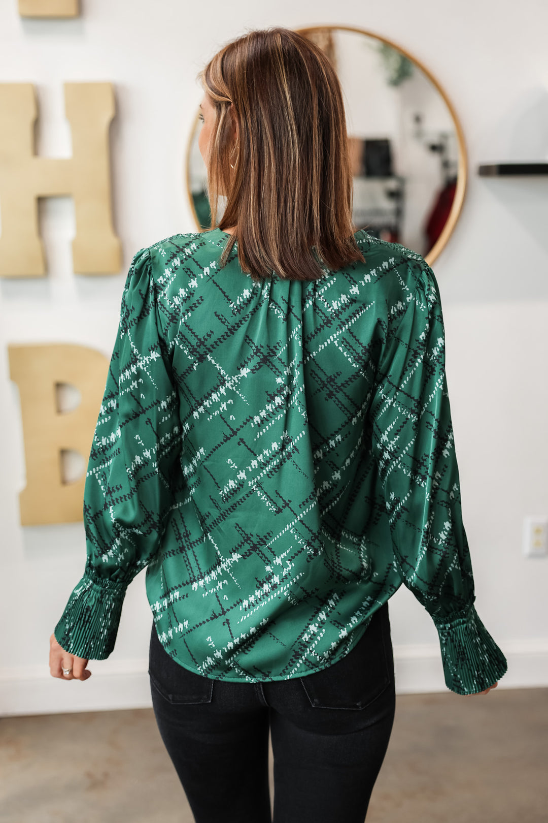 Smocked Detail Printed Top - Green