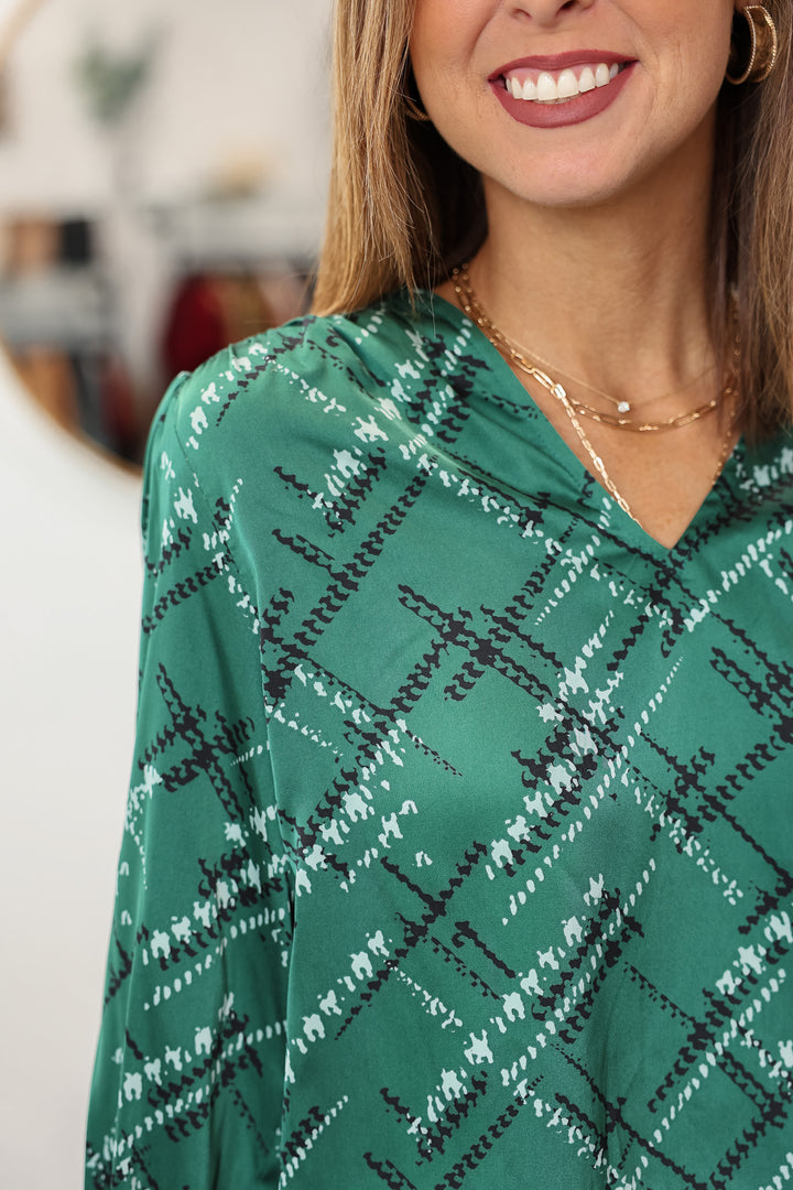 Smocked Detail Printed Top - Green