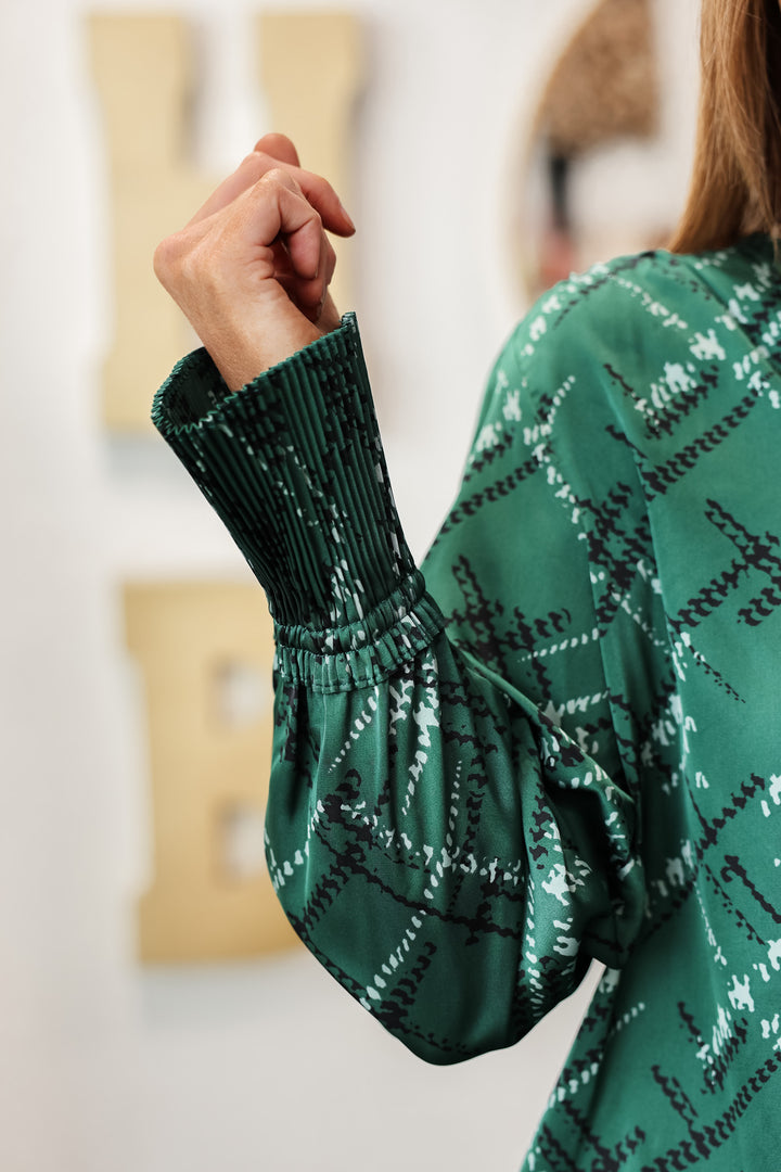 Smocked Detail Printed Top - Green