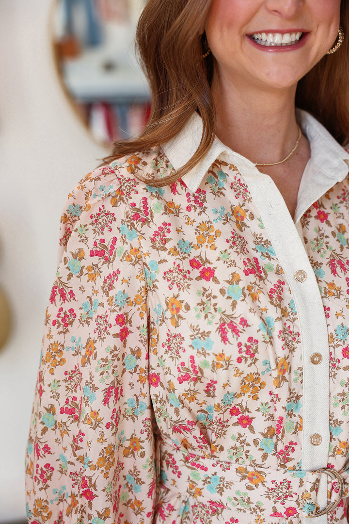 Belted Floral Mini Dress