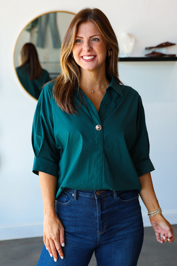 Button Detail Front Top - Hunter Green