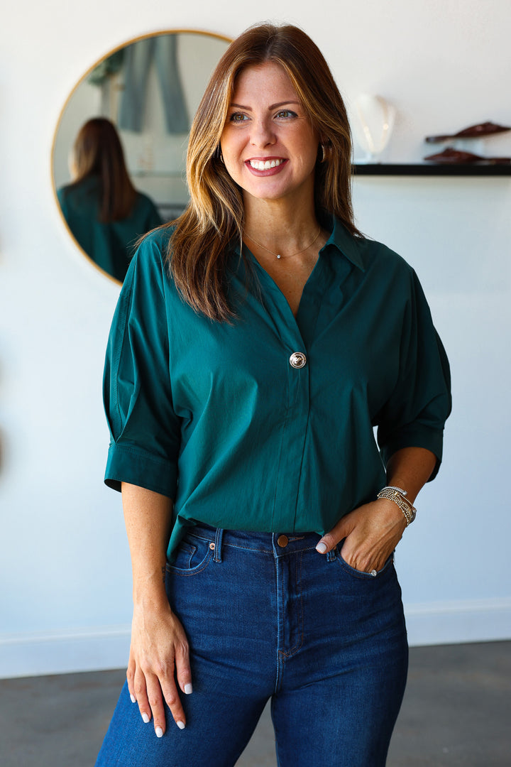 Button Detail Front Top - Hunter Green