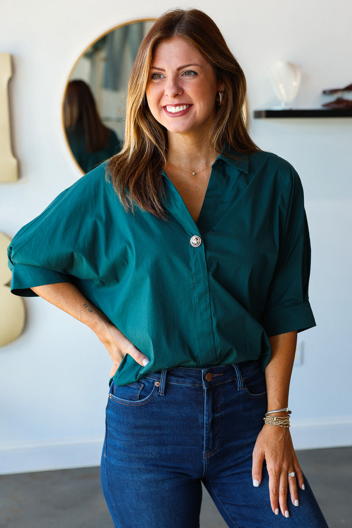 Button Detail Front Top - Hunter Green