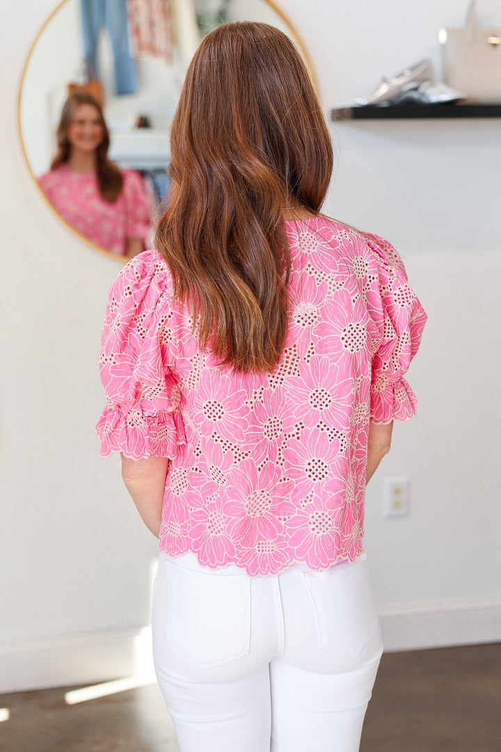 Embroidered Floral Top - Pink