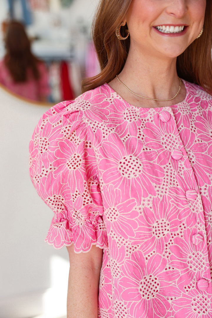 Embroidered Floral Top - Pink