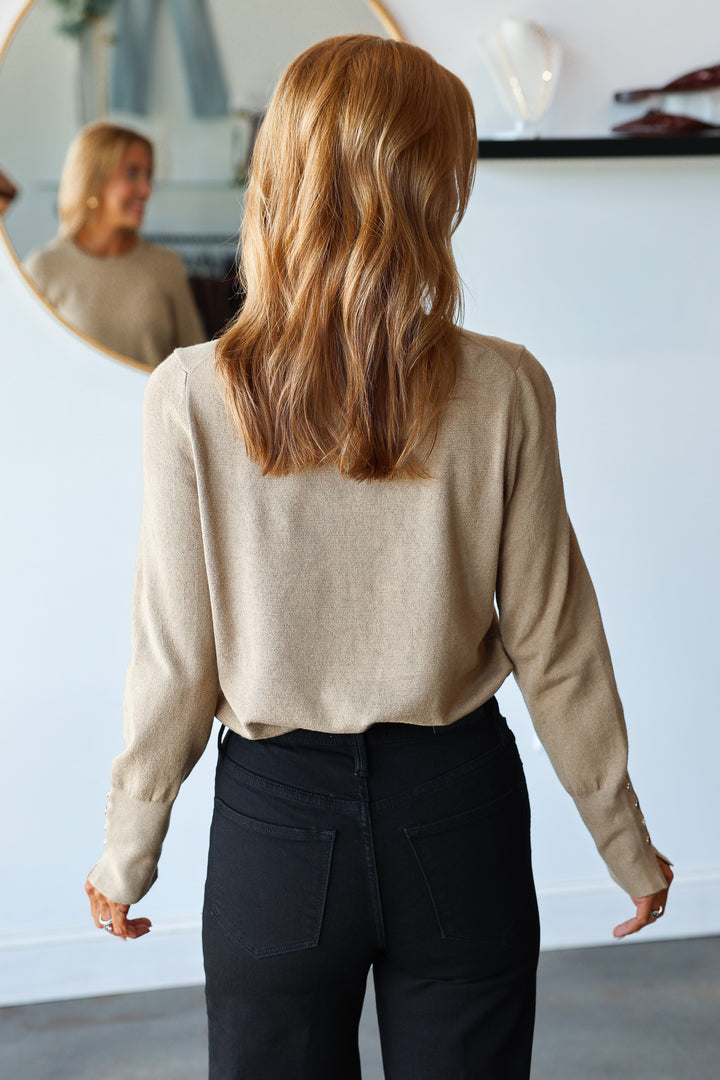 Studded Cuff Knit Top - Camel