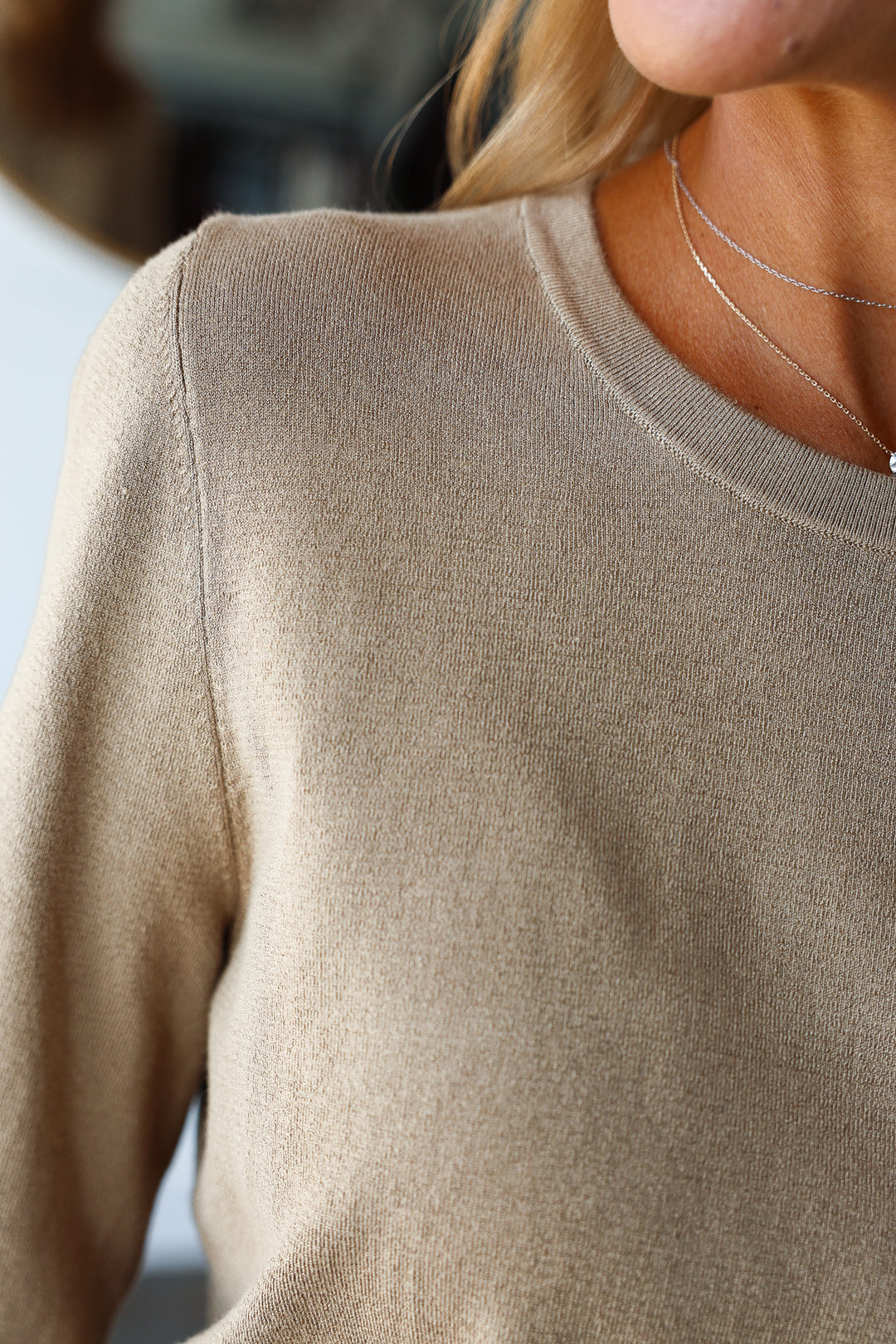 Studded Cuff Knit Top - Camel