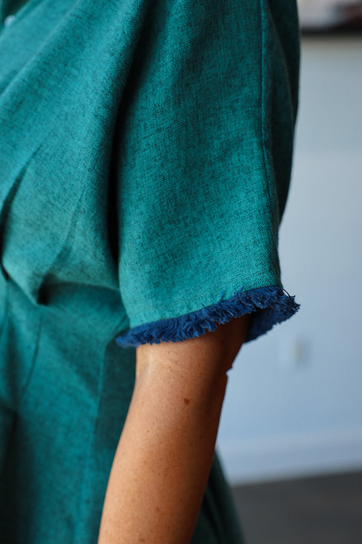 Pleated Waist Button Down Top - Green