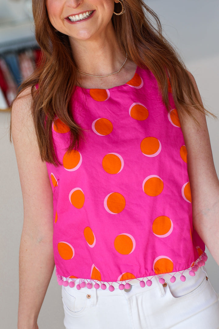 Pom Pom Trim Tank - Pink