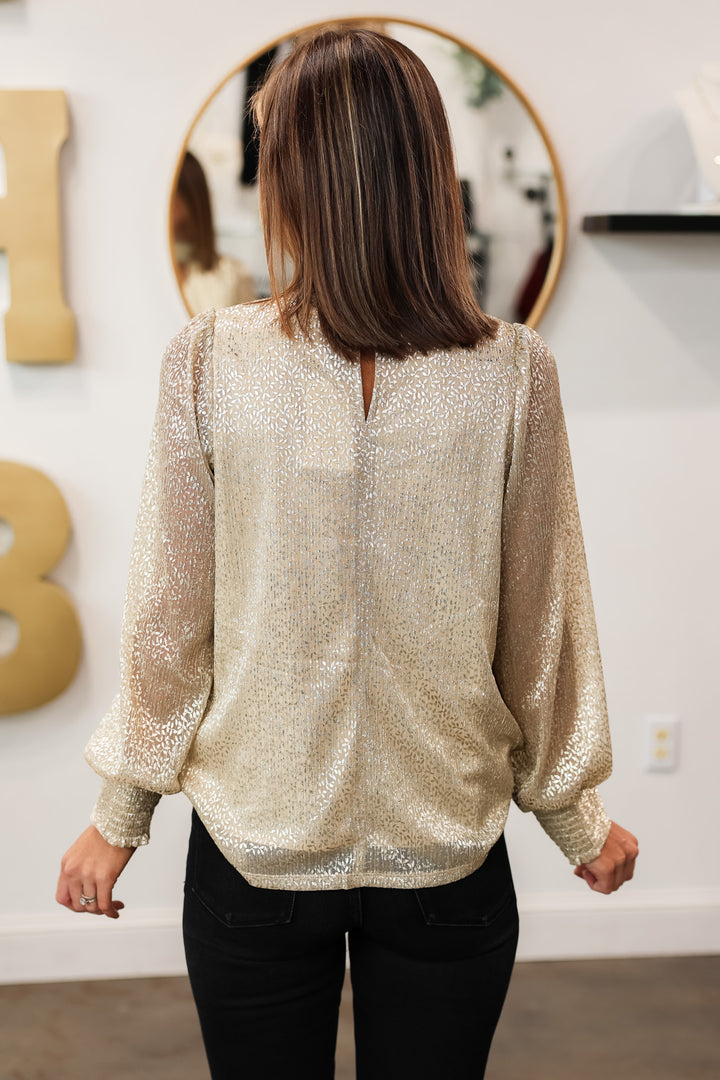 Textured Mock Neck Top - Gold