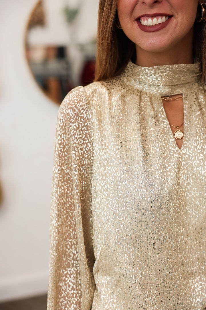 Textured Mock Neck Top - Gold