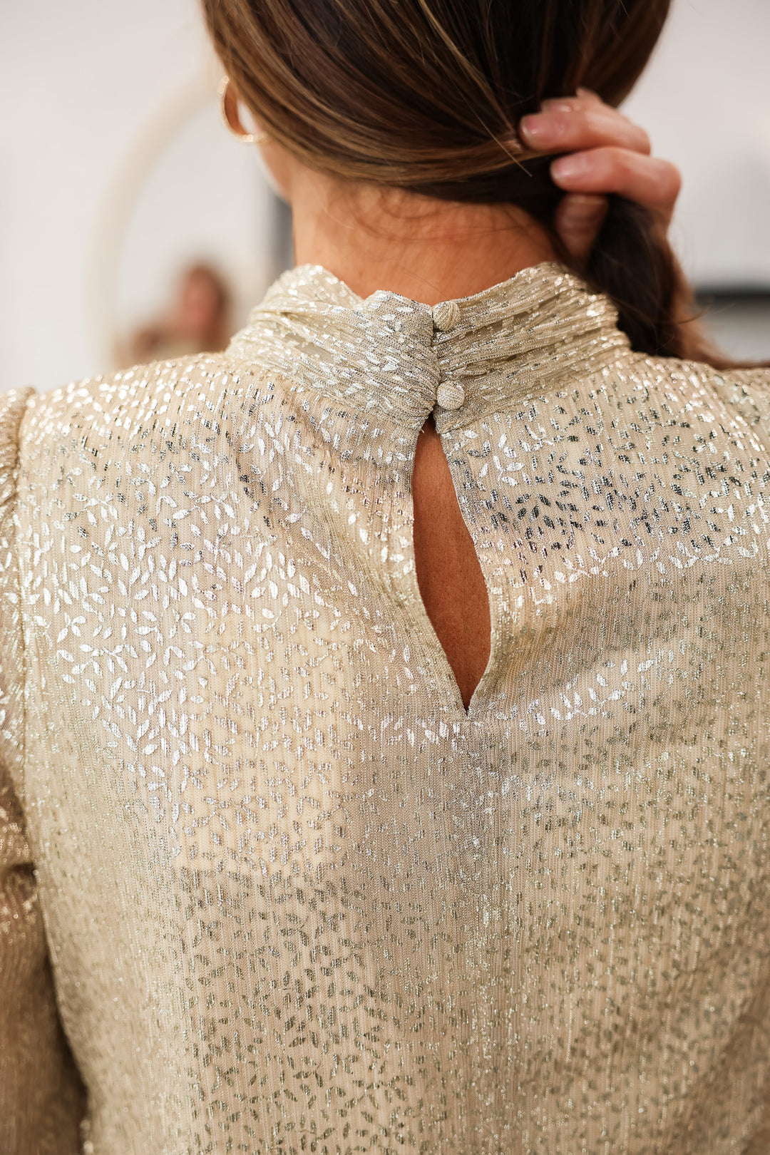 Textured Mock Neck Top - Gold