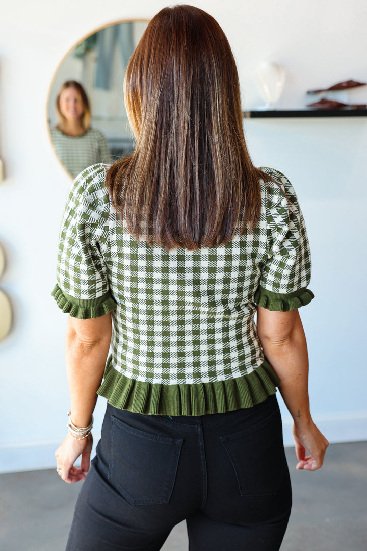 Gingham Knit Top - Olive