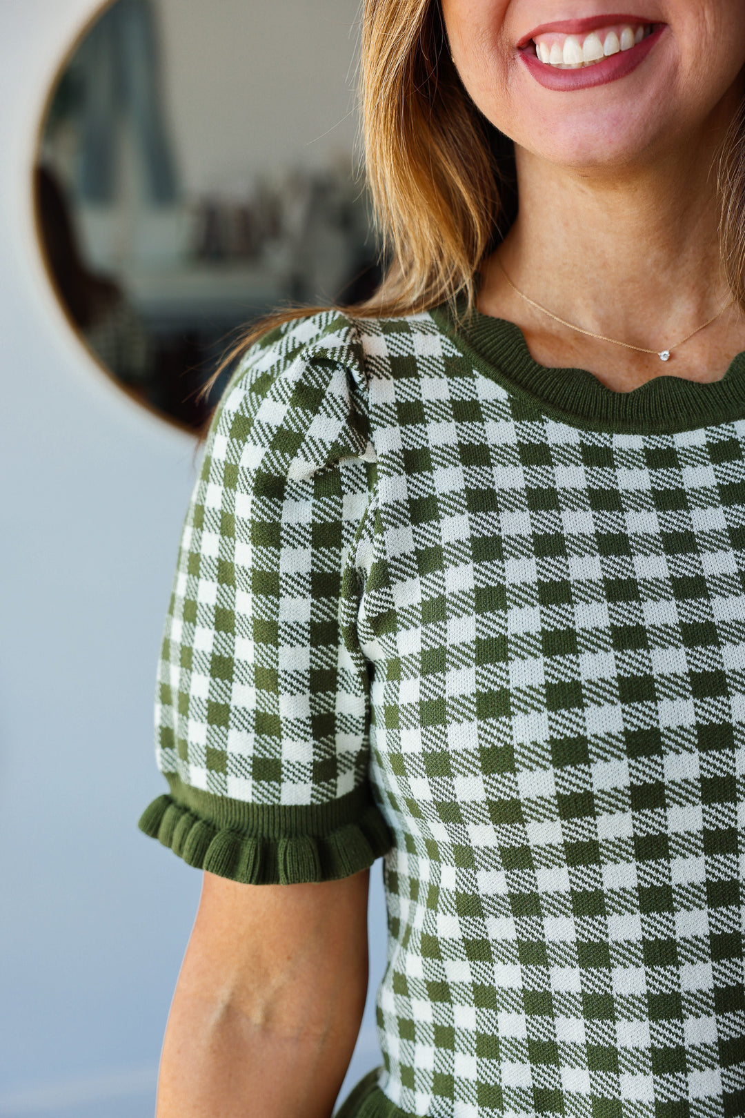 Gingham Knit Top - Olive