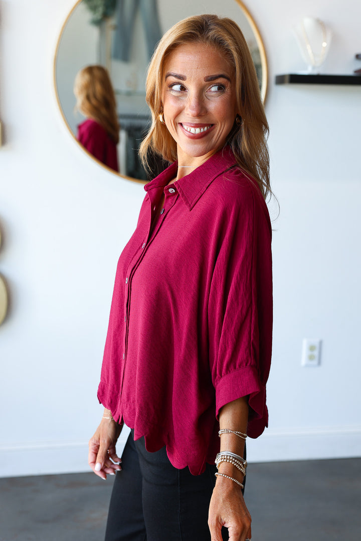 Scalloped Hem Top - Burgundy