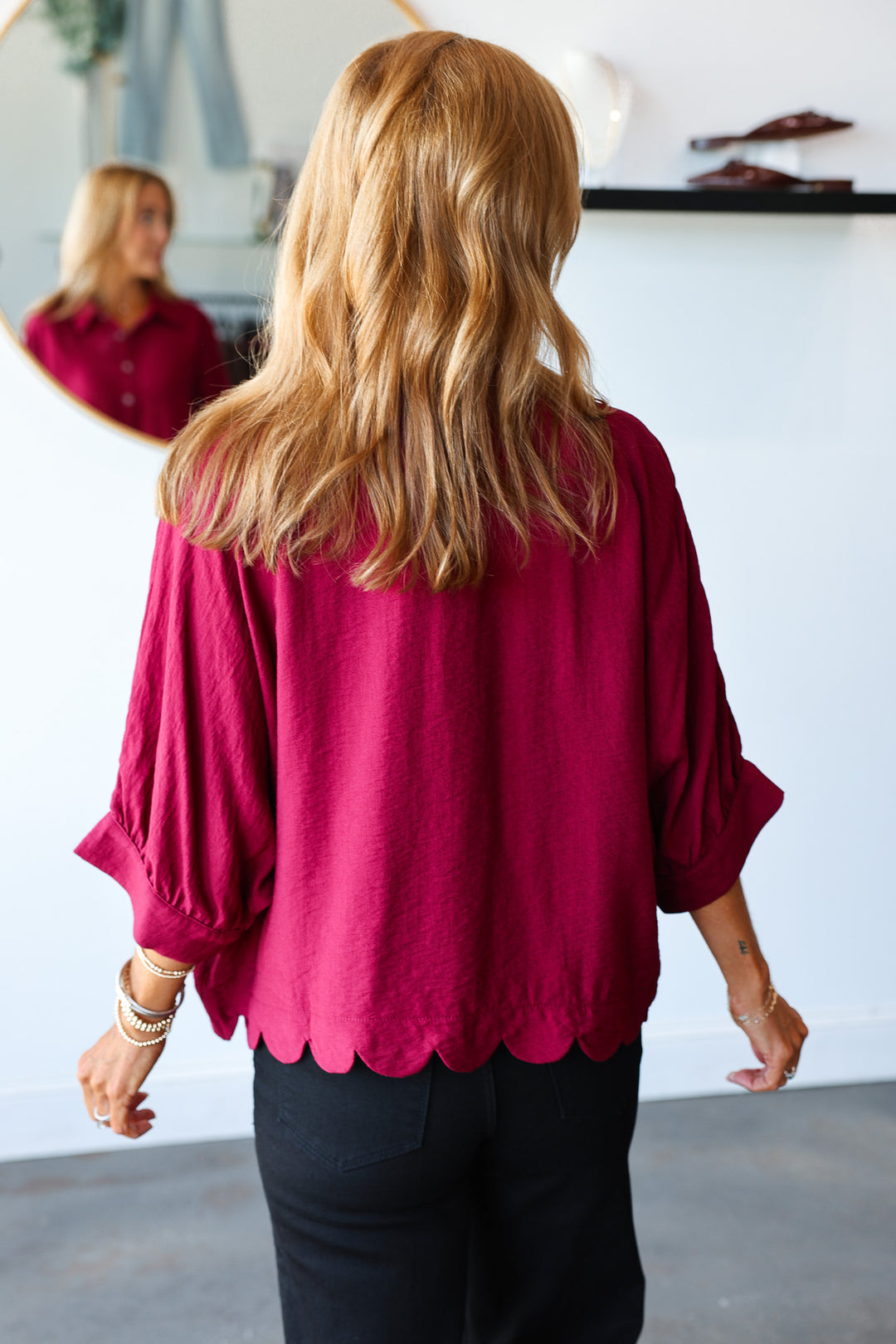 Scalloped Hem Top - Burgundy