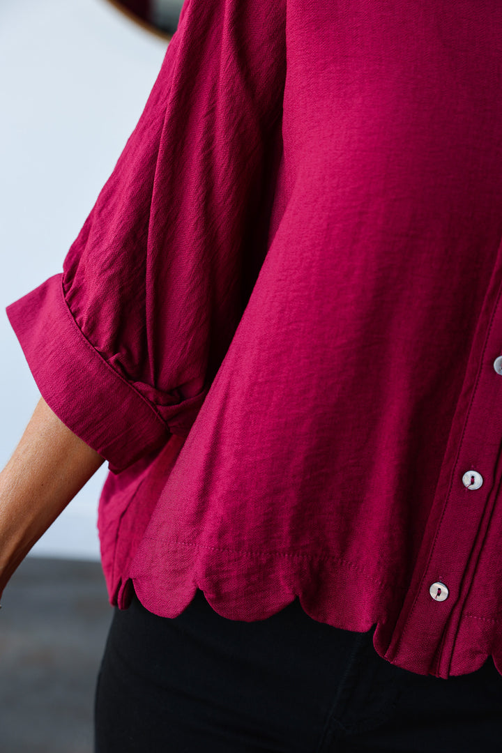 Scalloped Hem Top - Burgundy