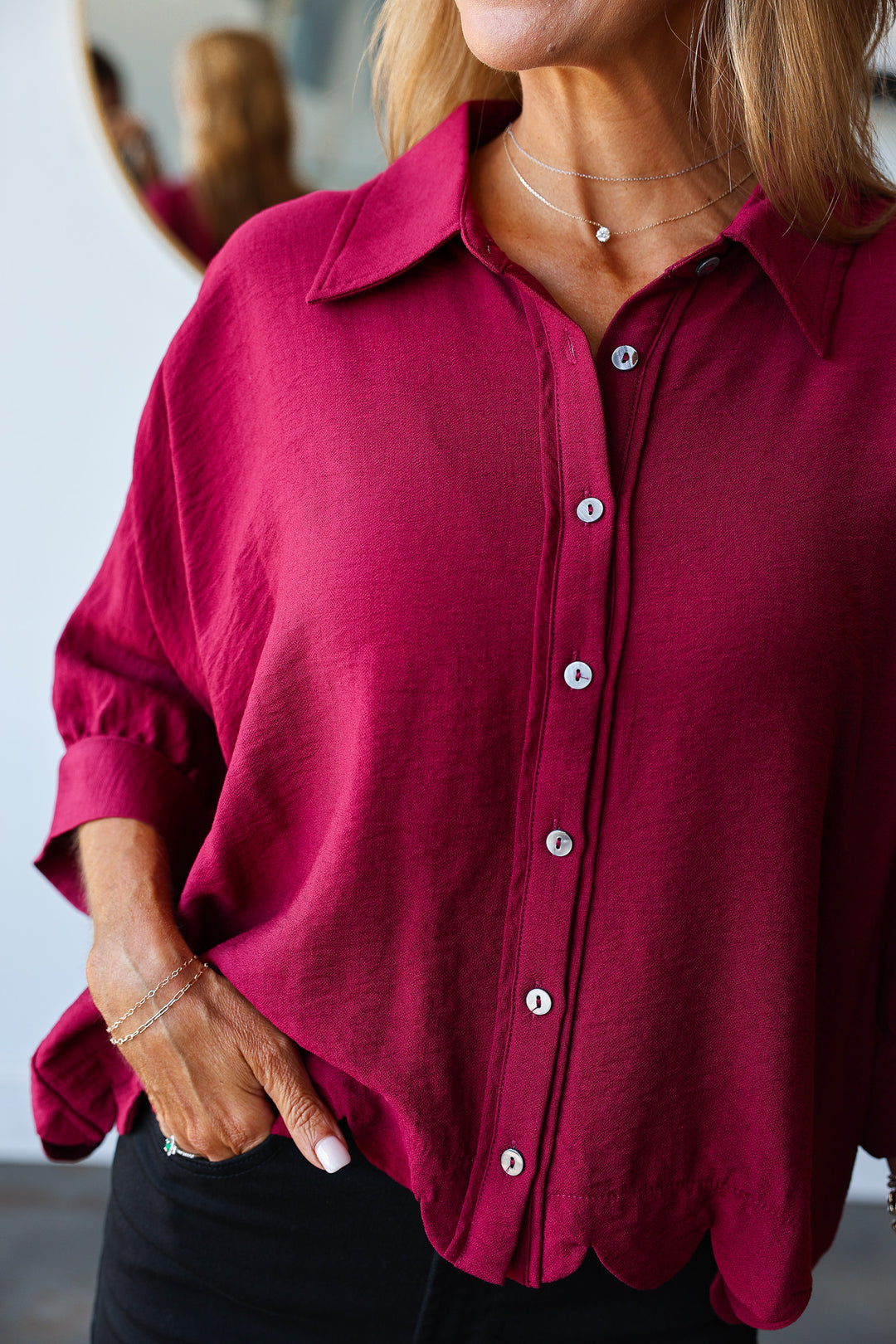 Scalloped Hem Top - Burgundy