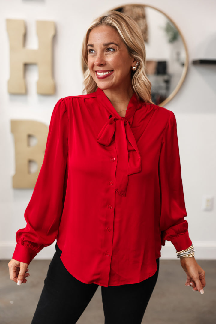 Tie Neck Blouse - Red