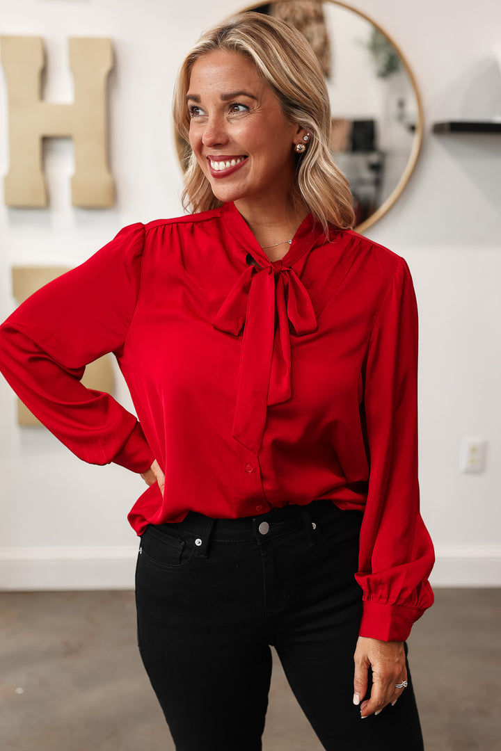 Tie Neck Blouse - Red