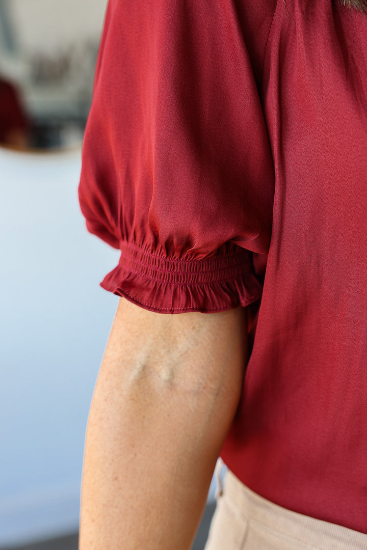 Half Sleeve Satin Blouse - Brick