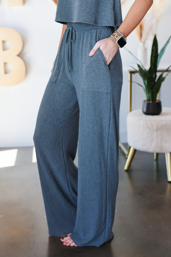 Textured Pants - Dusty Teal