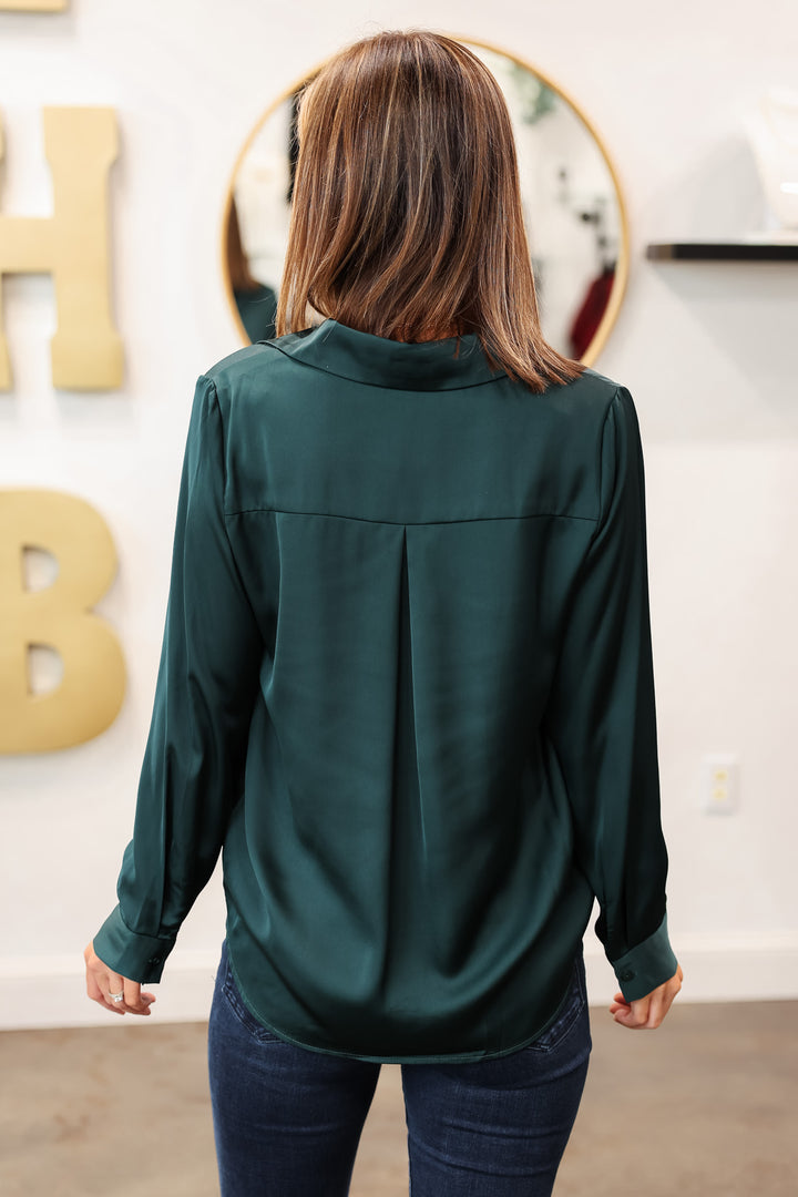 Satin Button Down - Astro Green