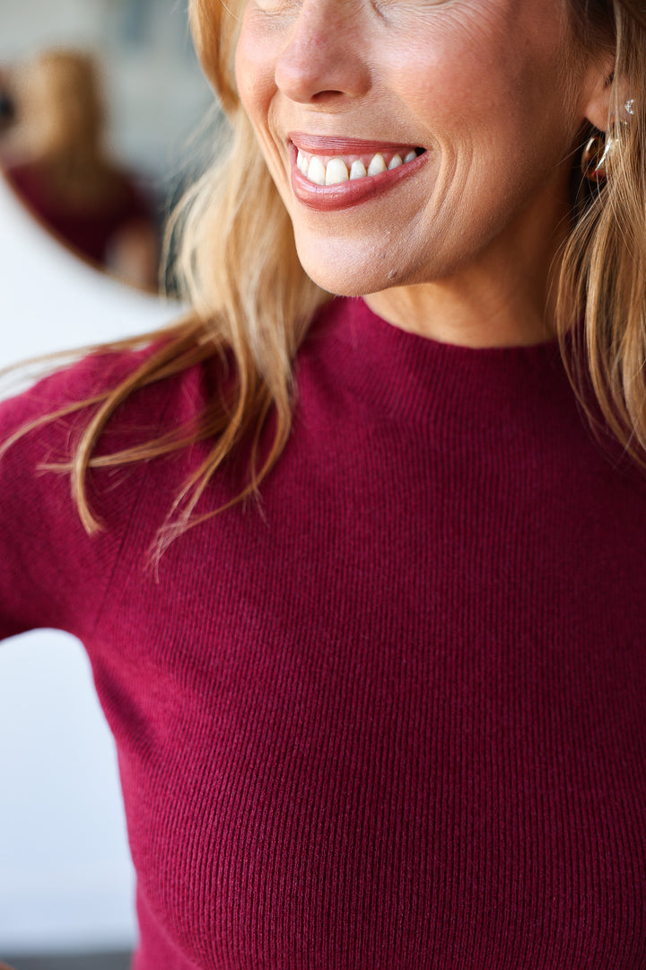 Short Sleeve Sweater - Burgundy