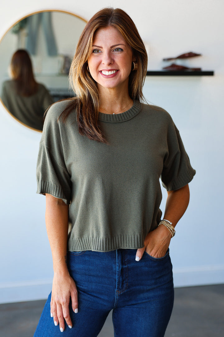 Ribbed Trim Sweater - Olive