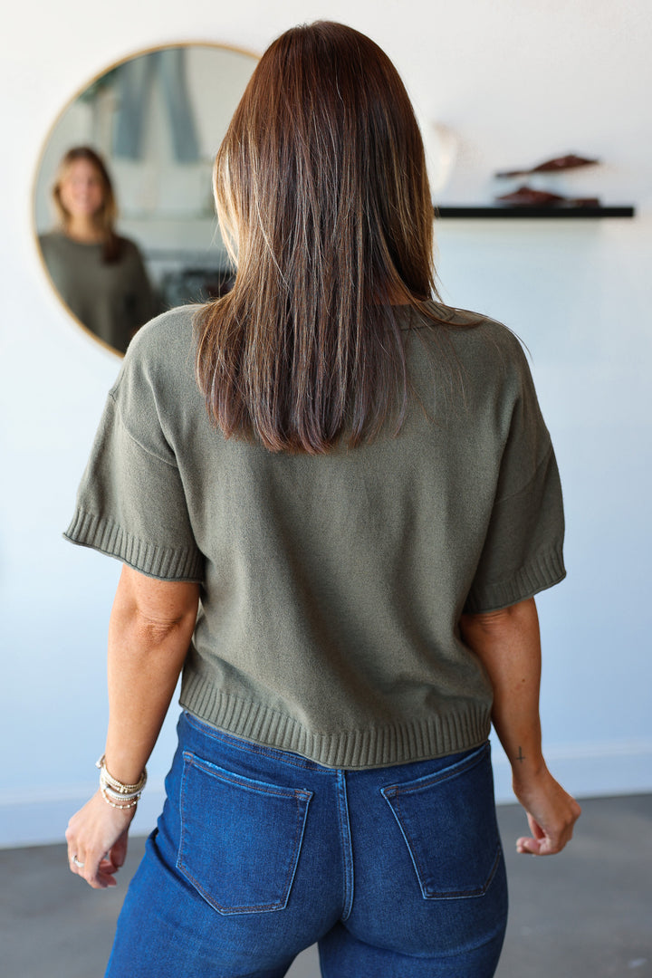 Ribbed Trim Sweater - Olive