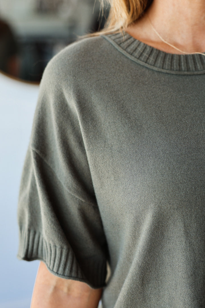Ribbed Trim Sweater - Olive