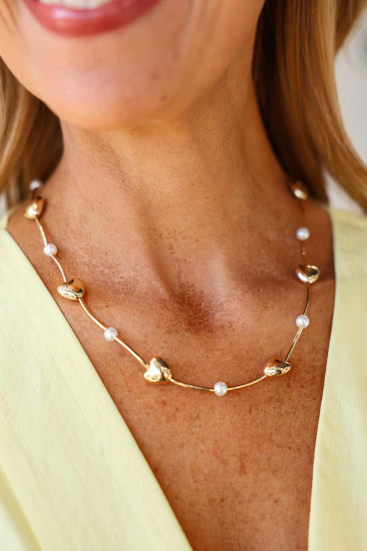 Pearl + Gold Heart Necklace