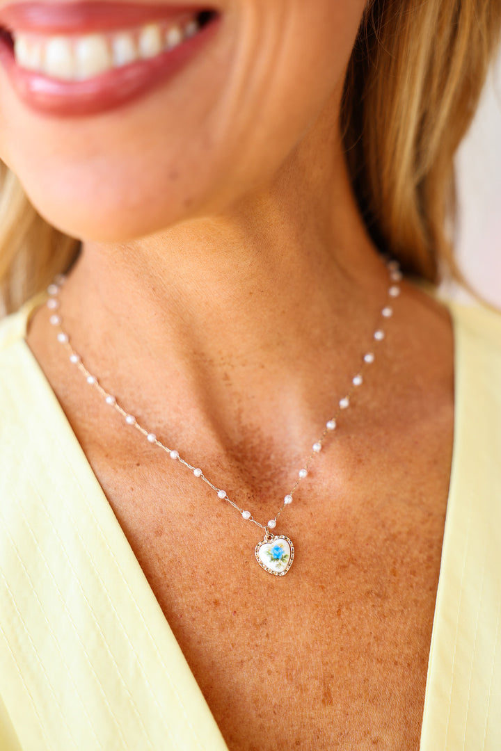 Pearl + Pendant Necklace - Blue