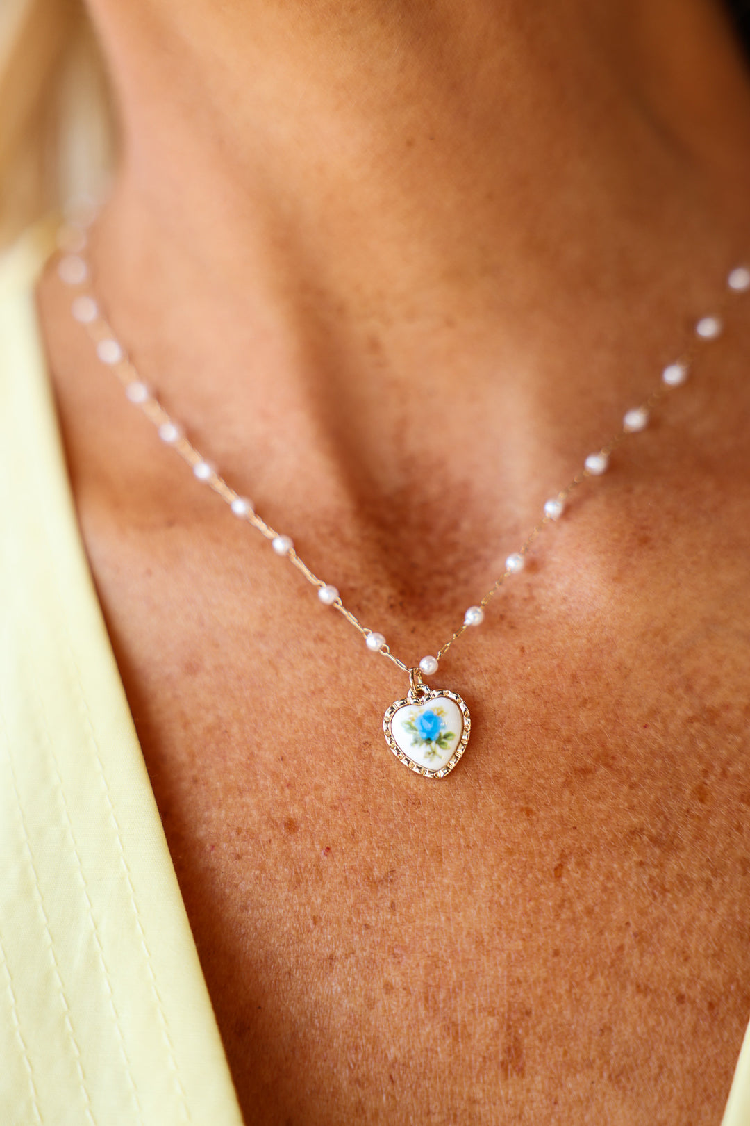 Pearl + Pendant Necklace - Blue