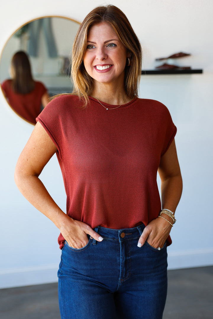 Cap Sleeve Knit Top - Rust
