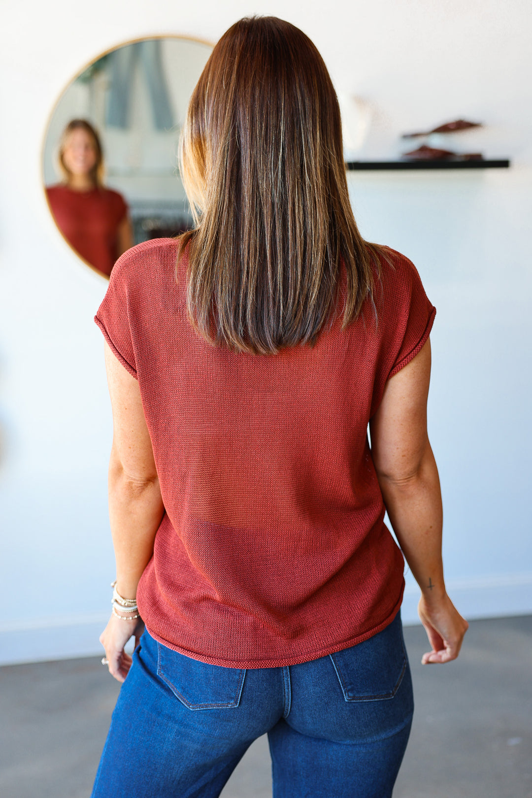 Cap Sleeve Knit Top - Rust