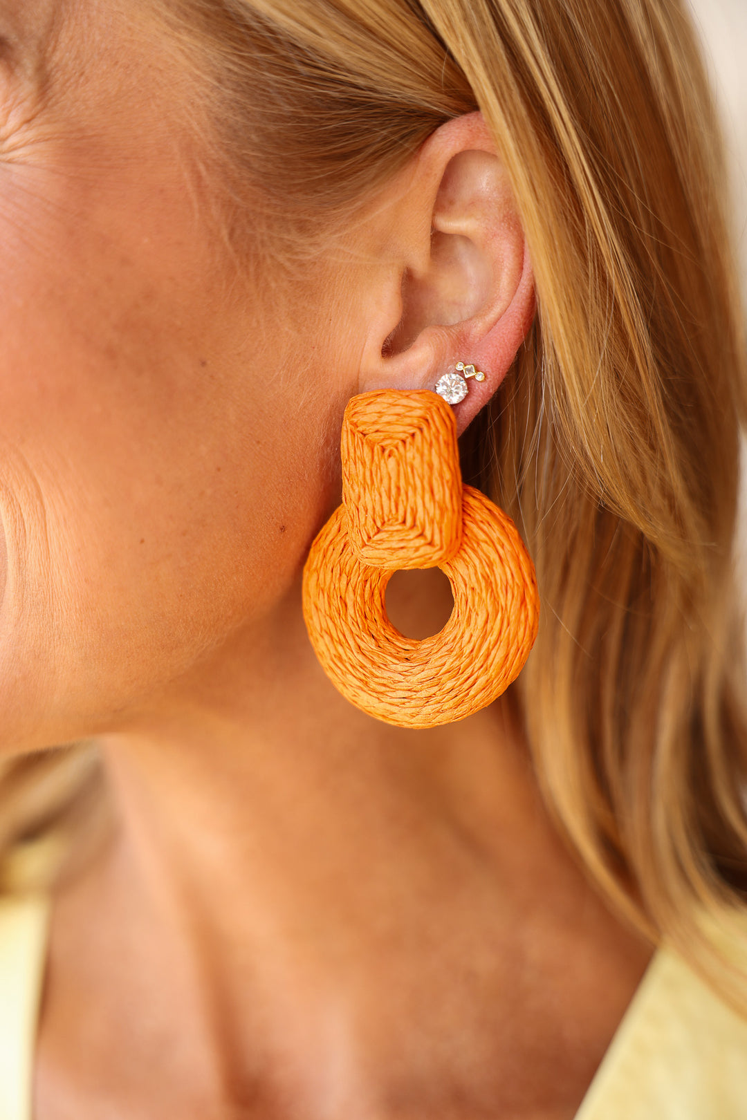 Straw Earrings - Orange