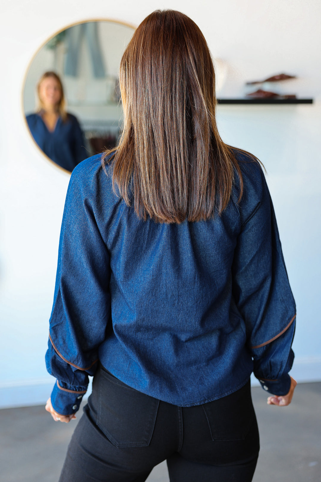 Suede Trim Denim Top