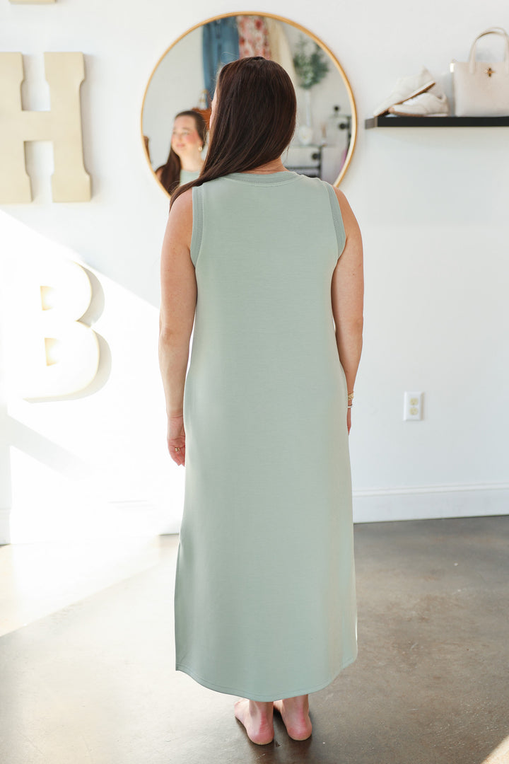 Contrast Trim Maxi Scuba Dress - Sage