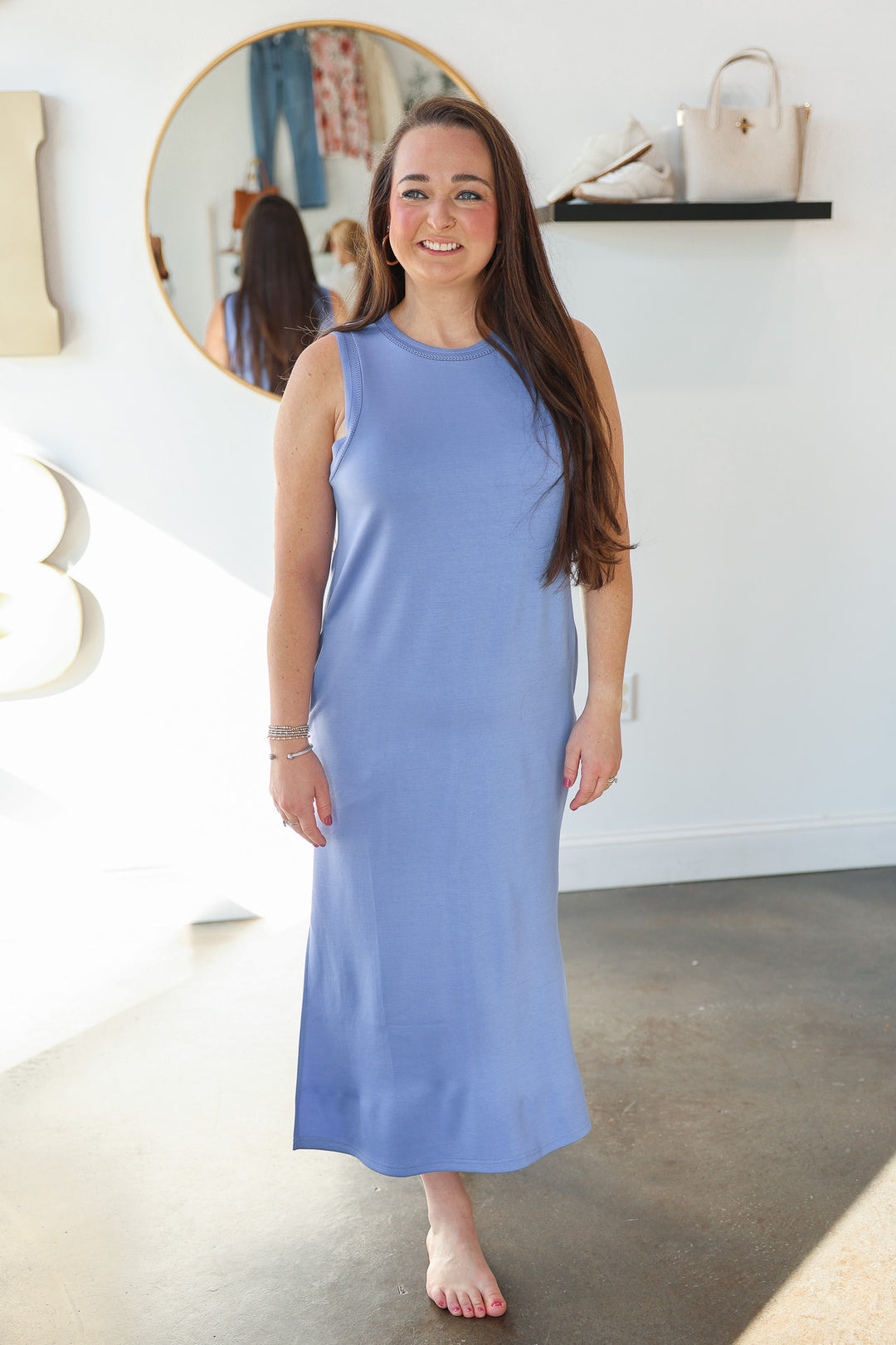 Contrast Trim Maxi Scuba Dress - Chambray