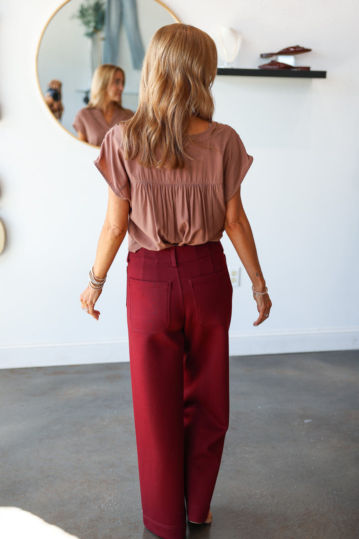 Front Pocket Pants - Burgundy