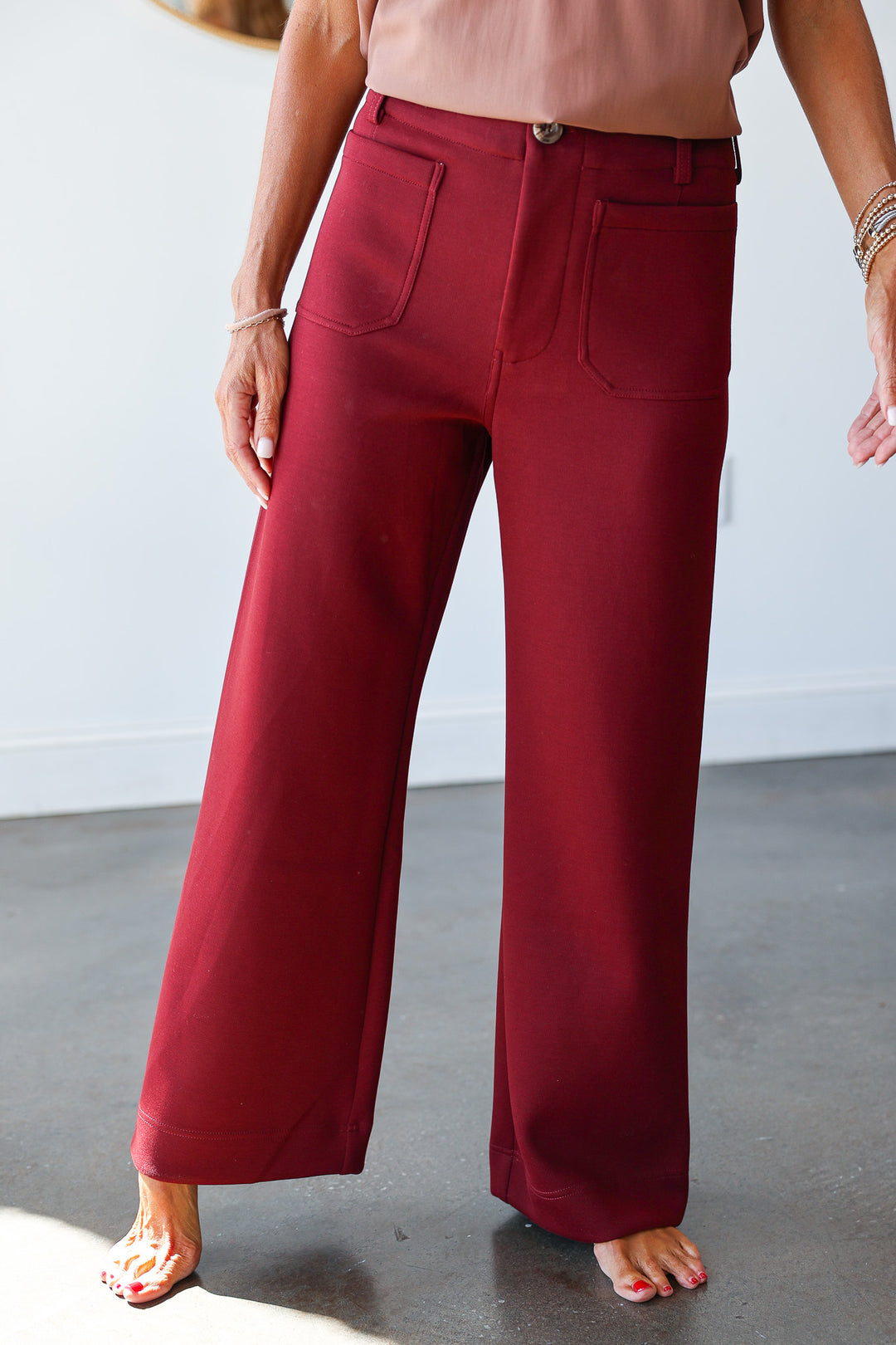 Front Pocket Pants - Burgundy
